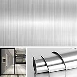 Livelynine 5M X 90 CM Breit Klebefolie Edelstahl Gebürstet Deko Selbstklebend Klebefolie Küche Folie Tapete Silber Metallfolie für Küche Kühlschrank Geschirrspüler Küchenklebefolien Arbeitsp