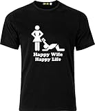 Happy Wife Happy Life Funny Humor Valentines Gift Present Cotton T Shirt Black-XXL