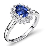 ANAZOZ Echtschmuck Damen Ring 18 Karat 750 Weißgold 0.9 Karat Saphir 0.45 Karat Diamant Trauring Damen Blume Solitärring Größe 60 (19.1) AN0617