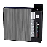 2 in 1 Zigarettenetui mit Feuerzeug, tragbares USB wiederaufladbares elektrisches Dual Arc Feuerzeug mit LED-Anzeige, automatischer Auswurf winddichtes flammenloses Zigarettenbox (20PCS, Silber)