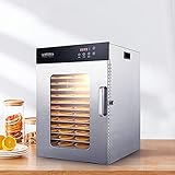 1350W Lebensmittel Dörrgerät, Dörrautomat Edelstahl Mit Temperaturregler(30-90°C), 24std Timer, Led-display, 12 Einlegefächer, Für Beef Jerky, Fleisch, Obst, Haustier-leckereien,kräuter & Gemü