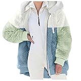 Plüschjacke Damen Teddy mit Kapuze für Winter Kurz Rosa Teddymantel Plüschmantel Wintermantel Fleecejacke Winterjacke Plüsch Mantel Winter Jacke Steppjacke Steppmantal Damenjacke Übergangsjack