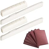 Olycism Knochen Gitarre Brücke Set 2 Stück Gitarren Brücke Sattel und Nut Ersatz mit 2 Stück Sandpapier für 6 String Klassik Folk Akustikgitarre E-gitarre T