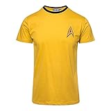 Star Trek Captain Kirk Uniform T-Shirt Raumschiff Trekkie Convention Baumwolle gelb Kostüm Oberteil - L