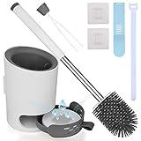 WC Bürste Toilettenbürste aus Silikon Klobürste mit Halter Set Ersatz Borstenlose Schnelltrocknend Antibakteriell Klobürstenhalter ohne Bohren Wandmontage Stehen Edelstahl Griff für Badezimmer Kü