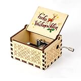 ANPLUS Spieluhr Weihnachten, Holzspieluhr mit Handkurbel, Vintage Holz Handkurbel Spieluhr, Spieluhr Erwachsene, Geschenk für Weihnachten Spieluhr Holz, Weihnachtsmusik Musikbox G