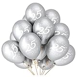 Oblique Unique® Luftballon Set Zahl 25 für Geburtstag Silberhochzeit Silberne Hochzeit Feier Jubiläum Party 10 Deko Ballons Silber Weiß