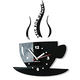 FLEXISTYLE Tasse Zeit für Kaffee Moderne Küche Wanduhr, 3D römisch, wanduhr deko (schwarz)