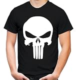 Punisher Männer und Herren T-Shirt | Comic War Zone Kostüm USA Kult (4XL, Schwarz Druck Weiß)