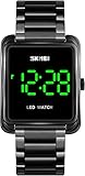 LED Digital Herrenuhren Kalender Edelstahl Minimalistische Armbanduhren für Herren Schw