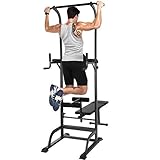 SAFGH Power Tower mit Bank Home Multi Gym Klimmzugstange Dip Station, Multifunktionale Bodybuilding Power Station, Krafttraining Fitness Trainingsgeräte für Zuhause, Fitnessstudio, Bü