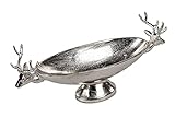formano Schale auf Fuß mit Hirschkopf | oval Aluminium 34 cm | Hirsch Dekoschale M