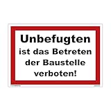 kleberio® Betreten verboten Schild Kunststoff - Unbefugten ist das Betreten der Baustelle verboten!- 30 x 20 cm mit Bohrlöchern Privatgrundstück Privatweg Schild Privatparkplatz Verb