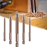 5 Stück Efficient Universal Drilling Tool -Fliesenbohrer mit Cross Hexagon Shank, Glasbohrer Keramikbohrer Set 3,4,5,6,7 mm, Dreiecksbohrer aus Hartlegierung für Fliesen,Glas,Porzellan,Kunststoff,H