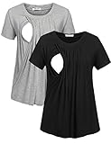 Unibelle Damen Umstandsmode Top Stillshirt Schwanger T-Shirt Umstandsshirt Umstandstop Lagendesign Wickeln-Schicht Navy Blau L, A-2 Pack-schwarz+g