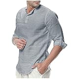 LRWEY Herren Hemd Langarm Hemd Baumwolle Leichtes Hemd Casual Stehkragen Hemd Solide Hemd Henley Hemd, grau, L