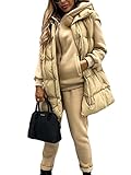 Minetom Daunenweste Damen Lang Wintermantel Vest mit Kapuze Weste Mantel Ärmellose Warm Daunenmantel mit Taschen Steppweste Steppjacke Outdoor E Khaki 42