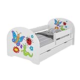 Jugendbett Kinderbett mit Rausfallschutz Matratze Schubladen und Lattenrost Kinderbetten für Mädchen und Junge 140x70cm oder 160x80cmKinder Bett mit eingebautem Kopfteil (160x80cm, Worms)