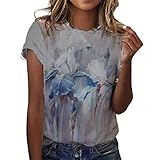 Sommer Freizeithemden Große Größen Tunika Bluse Frauen Oberteil Lässig bedrucktes Kurzarm-T-Shirt für Damen Elegant Rundhals Hemdbluse Casual Lose Tops Lässig T