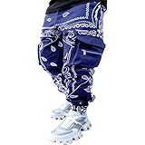 Zestion Herren Freizeithose Mode Druck Nähte Multi-Pocket Lose Bequeme Tägliche Trend Allgleiches Sport Cargohose S