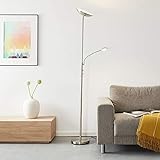 Lightbox Deckenfluter - LED Stehlampe mit Leselampe und Dimmer - 180 cm -Warmweißes Licht - Metall, Silb