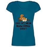 Beruf und Job Geschenke - Das ist Mein Home Office Shirt mit Fuchs schwarz - L - Türkis - Statement - XO1525 - Damen T-Shirt mit V