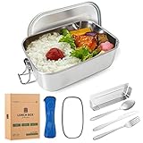 DecoHaus Praktische Edelstahl Bento Box mit Besteck und Bestecktasche 1400ml - Zero Waste Edelstahl Brotdose und Meal prep Behälter für Kinder und Erwachsene - Auslaufsichere Lunch Box mit F