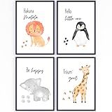 muuki® |4er Poster Set Wildlife Kinderzimmer Wandbilder Set | Bilder Kinderzimmer Jungen & Bilder Kinderzimmer Mädchen | Kinderzimmer Deko Mädchen & Kinderzimmer Deko Junge | Ohne R