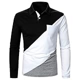 KBUY Poloshirt Herren Langarm Polohemd Mode Streifen Spleiß Golf Polo T-Shirt Poloshirt Herren Langarm Kontrast Polohemd Baumwolle Basic Polo Shirts Männer Slim Fit Polohemd Golf Tennis T-S