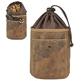 Greenburry Hunde Leckerlibeutel Leckerlitasche Futtertasche Futterbeutel Leder Belohnungstasche für Hund und Pferd Vintage antikbraun mit Befestigungsclip DB4