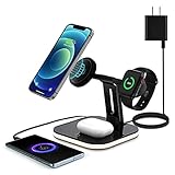 Hpory 4 in 1 Magnetische Wireless Ladestation, Faltbare Fast Wireless Charger Stand Dock Kompatibel mit iPhone 12/12 Pro Max/12 Pro/12 Mini, iWatch und Airpods 2/Pro mit LED-Licht & QC3.0 Adap