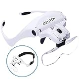 ANDSTON Lupenbrille mit Licht Hände Frei Kopfband Lupen Standlupe mit 2 LED lichts für Hobby, Lesen, Elektriker, Juweliere, Nähen, Reparatur, und ältere Menschen, 5 Wechselobjek