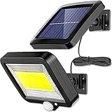Solarlampen für Außen mit Bewegungsmelder, Solar Aussenleuchte mit 3 Modi und Schalter, 100COB LED Solarleuchten mit 5 m Kabel, 120° Beleuchtungswink