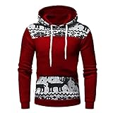 Mens Weihnachten Kapuzenpullover Fashion Weihnachts-Rentier Aufdruck Kapuzenshirt Herren Christmas Hoody Pullover Sweatshirt mit Kapuze (Rot,L)
