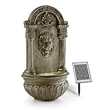 Gartenbrunnen Solarbrunnen Brunnen Vogelbad Wasserfall, Gartendeko mit Pumpe, Wasserspiel für Garten Terrasse Wandbrunnen, Balkon, Löwen-Brunnen Sehr Dekorativ, Led-Licht-G