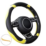 SFONIA Auto Lenkrad Abdeckung Lenkradschutz Lenkradhülle Mikrofaser-Leder Universal 37-38cm/15'Rutschfest Atmungsaktiv Langlebig (Gelb)