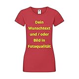 Damen T-Shirt Bedrucken - Text und Bild individuell auf Ihr T-Shirt Drucken Lassen | Personalisiert Farbe Rot, Größe M