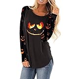 VICIKON Sweater Damen Halloween Pullover Pulli Sweater Vintage Sweatjacke Oberteil Sweatshirt Rundhals Lustige Kürbis Muster Drucken Halloween Plus Size Print Rundhals Langarmb