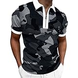 Polo Hemden Herren Kurzarm Businesshemden Retro Kurzarmshirt Slim-Fit Freizeithemd Männer Reißverschluss T-Shirt Herrenoberteile Tunika Muster Sportshirt Sommer T