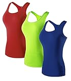 Sport Yoga Tanktops Damen Workout 3 Packs Dry Fit Kompression Running Fitness T-Shirt Rot Grün Blau Tag(M)=EUR S