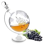 Lantelme Cognac Glas Whiskykaraffe mit Weltkugel Karaffe eingravierter Weltkarte Whisky auch für Wein Likör Snap