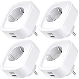 Usmart WLAN Smart Steckdose mit USB, 16A Alexa Steckdose 4er Pack misst den Stromverbrauch, Wifi Smart Plug mit Fernsteuerung, Sprachsteuerung und Zeitschaltuhr, Funktionieren mit Alexa, Google H