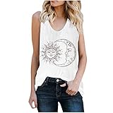 Lässige ärmellose Crewneck Weste Tops für Frauen Mode Sonne Element Print Weste Tops Shirt Solide Tank Bluse für Frauen Sexy Geschenke für Sie Gr. 42, 02-weiß