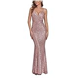 LOPILY Abendkleid Damen Glitzerkleid Eng mit Gehschlitz Elegante Cocktailkleider Schulterfrei Bodenlang Brautkleider Edel Ballkleid Abendmode Pailletten Festliche Kleider Figurb