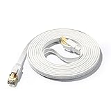 JBSTK 3m CAT8 Flachkabel - Weiss - RJ45 Patchkabel - S/FTP Ethernet Kabel - 40Gbps Gigabit LAN Netzwerkkabel kompatibel mit PC MAC TV Router Modem Sw