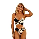 i3ckizce 2-teiliges Damen-Bikini-Set mit sexy Kontrasten, BH, Tops, Bikinihose, zweiteilig, für Sommer, Urlaub, Strand, Badeanzug, S-XL Gr. S, leop