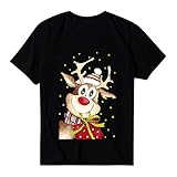 Masrin T Shirt Damen Herren Weihnachts Rentier Druck Oberteile Kurzarm Tee Tops mit O Ausschnitt Baggy Bequeme Tunika Fröhliche Familienbluse Paar Hemden Lässig