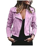 EMATOP Damen Kunstlederjacke Lässig Lederjacke Wildleder Female Jacke Winddicht Kurz Mantel Sexy Einfarbig Windjacke Mode Revers Übergangsjacke Bomberjacke Wärme Bequemes Oberteil Sweatjack