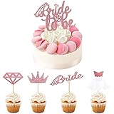 Kuchen Topper, 33 Stück Hochzeit Cupcake Toppers Braut Glitzer Tortendeko Rosegold Tortenstecker mit Bride to be Kuchendeko, Krone, Diamant, Bride, 3D Brautkleid für Hochzeiten Party