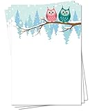 LYSCO Motiv Briefpapier (Eulen-5138, DIN A4, 25 Blatt) Motivpapier Eulenpapier, grüne rote Eulen im Winter S